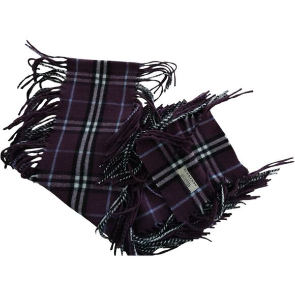 Burberry Cashmere Plaid Scarf Double Fringe in Purple - Picture 6 of 7